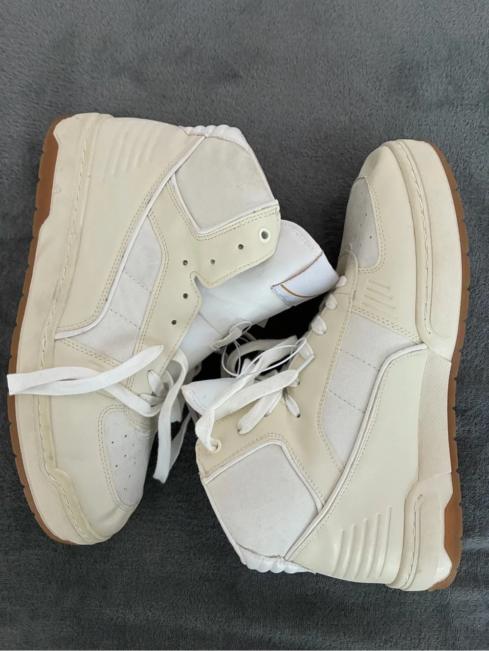 H&M Cream and White High-Top Lace-Up Sneakers